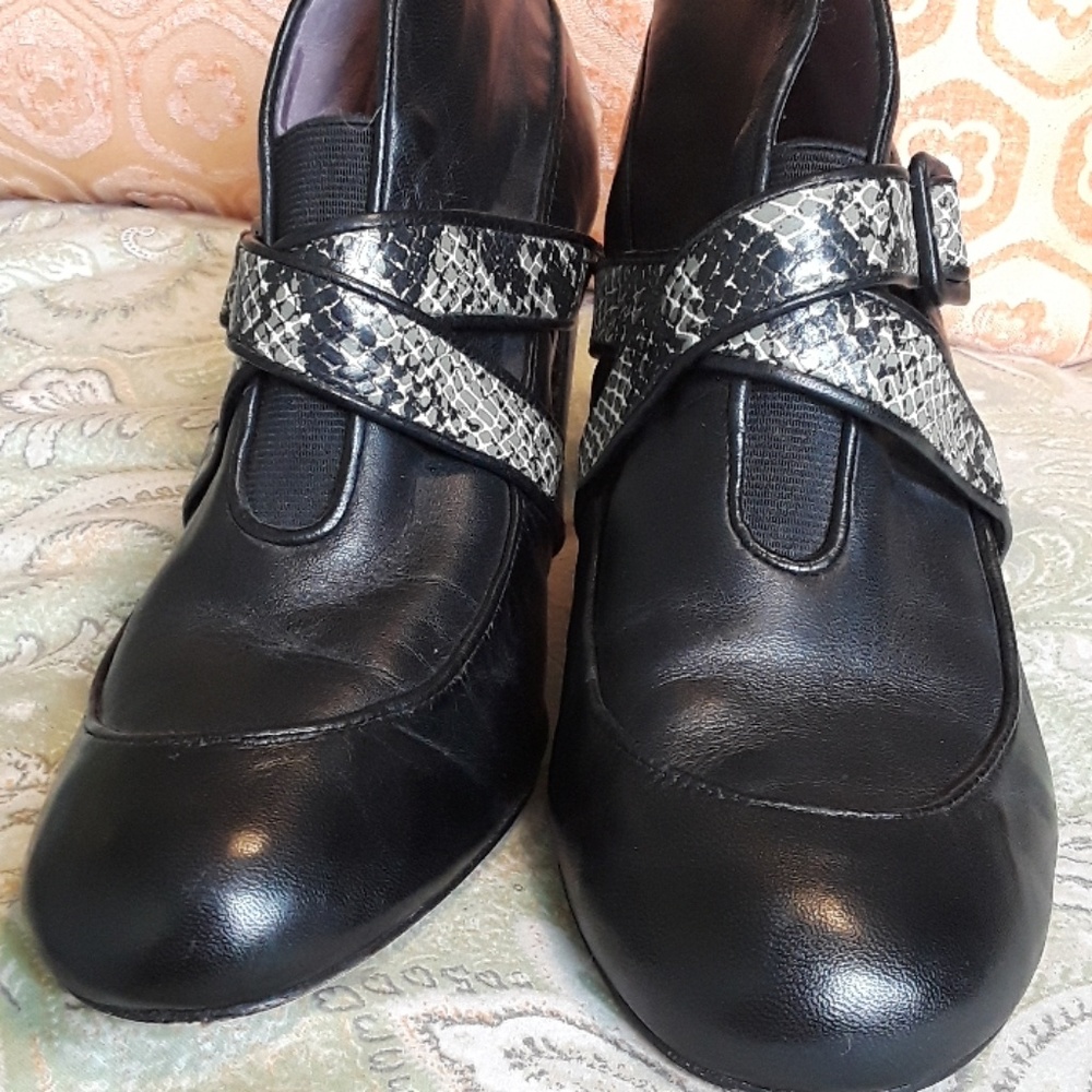 Taryn Rose Black Leather And Python Print Booties - image 3